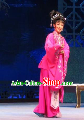 Chinese Ping Opera Actress Apparels Costumes and Headpieces Baoyu and Daiyu Traditional Pingju Opera Noble Lady Xue Baochai Rosy Dress Garment