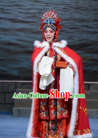 Chinese Ping Opera Hua Tan Apparels Costumes and Headpieces Traditional Pingju Opera The Beautiful Courtesan Diva Du Shiniang Red Dress Garment