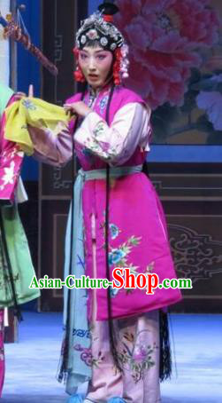 Chinese Ping Opera Young Lady Xiaodan Apparels Costumes and Headpieces Traditional Pingju Opera San Kan Yu Mei Servant Girl Rosy Dress Garment