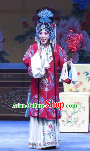 Chinese Ping Opera Hua Tan Diva Liu Jinding Apparels Costumes and Headpieces Traditional Pingju Opera San Kan Yu Mei Actress Red Dress Garment