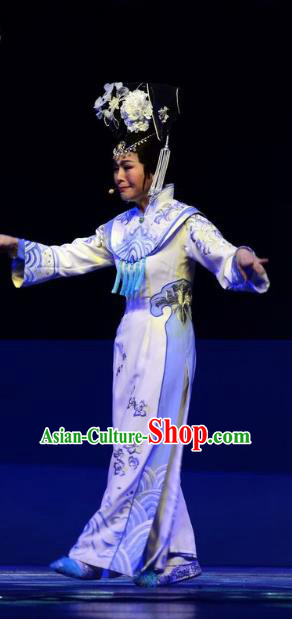 Chinese Ping Opera Queen Costumes Apparels and Headdress Xiaozhuang Changge Traditional Pingju Opera Actress Dress Garment