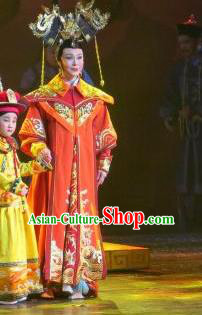 Chinese Ping Opera Qing Dynasty Empress Costumes Apparels and Headdress Xiaozhuang Changge Traditional Pingju Opera Actress Dress Queen Garment