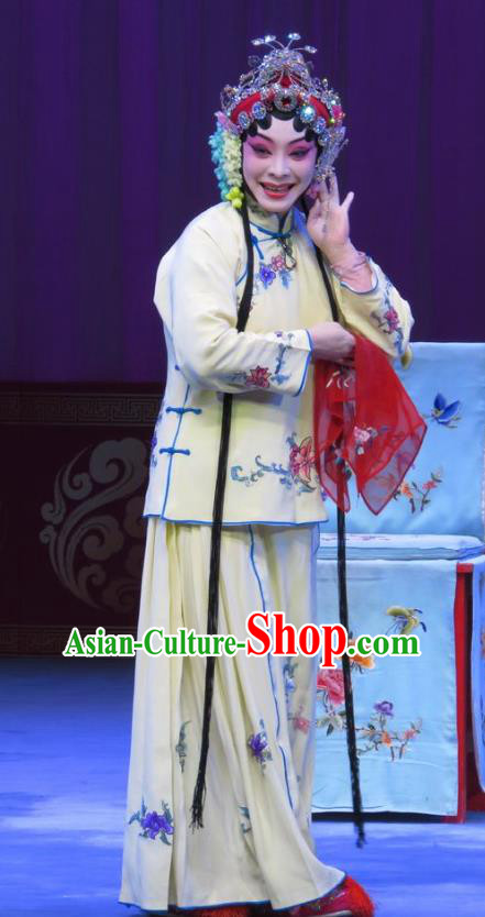 Chinese Ping Opera Diva Du Shiniang Costumes Apparels and Headpieces The Beautiful Courtesan Traditional Pingju Opera Hua Tan Dress Garment