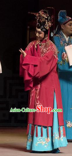 Chinese Ping Opera Huadan Du Shiniang Costumes Apparels and Headpieces The Beautiful Courtesan Traditional Pingju Opera Diva Red Dress Actress Garment