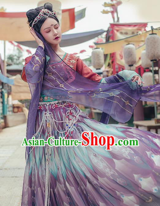 Chinese Traditional Tang Dynasty Hanfu Dress Ancient Royal Princess Embroidered Apparels Historical Costumes