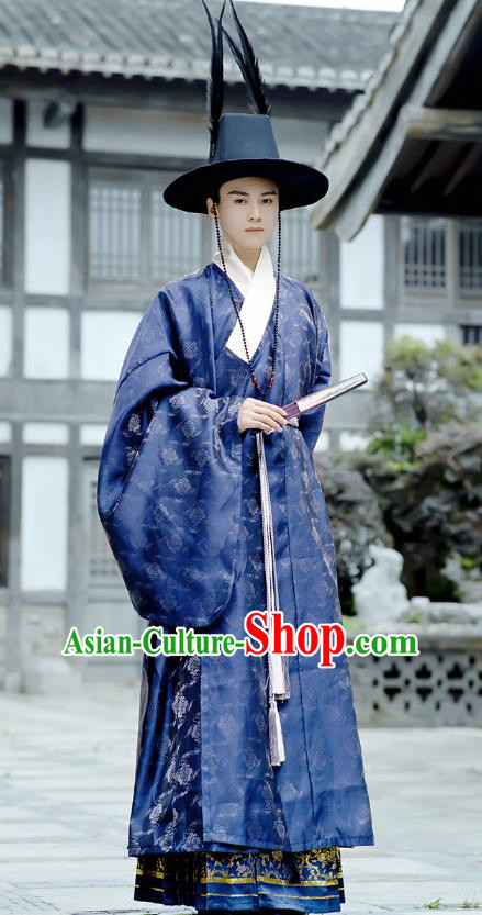 Chinese Traditional Ming Dynasty Male Hanfu Robe Ancient Taoist Apparels Historical Costumes