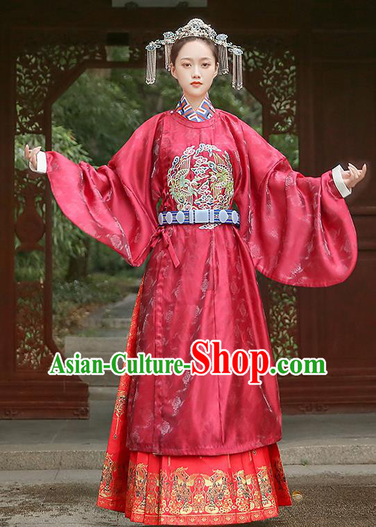 Chinese Traditional Ming Dynasty Bride Red Hanfu Robe Ancient Queen Historical Costumes Empress Apparels