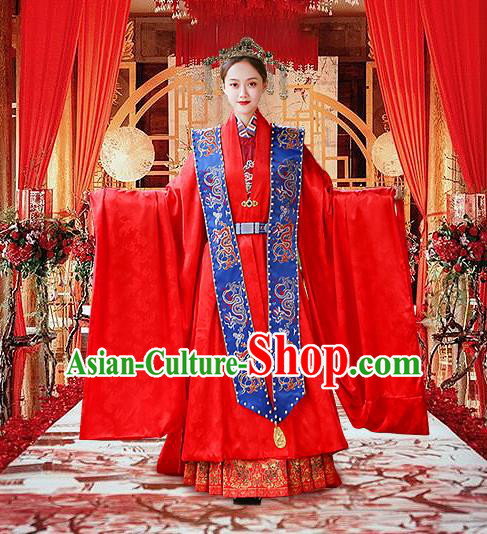 Chinese Traditional Empress Apparels Bride Red Hanfu Dress Ancient Queen Ming Dynasty Wedding Historical Costumes Complete Set