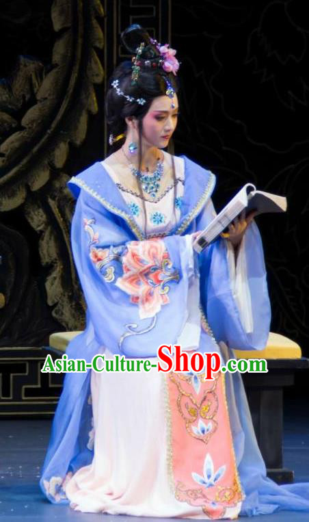 Chinese Shaoxing Opera Palace Lady Dress Costumes Zhen Huan Apparels Yue Opera Hua Tan Noble Consort Garment and Headpieces