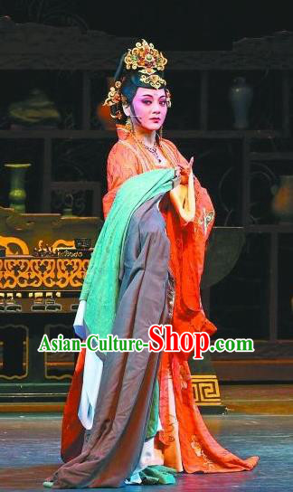 Chinese Shaoxing Opera Noble Consort Dress Costumes Zhen Huan Apparels Yue Opera Hua Tan Palace Lady Garment and Headwear