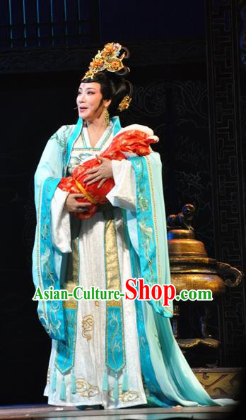 Chinese Shaoxing Opera Court Lady Diva Costumes Yue Opera Hua Tan Zhen Huan Apparels Garment Imperial Consort Dress and Headpieces