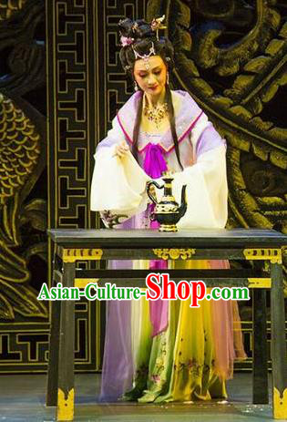 Chinese Shaoxing Opera Imperial Consort Court Lady Costumes Yue Opera Hua Tan Zhen Huan Diva Apparels Garment Dress and Hair Jewelry