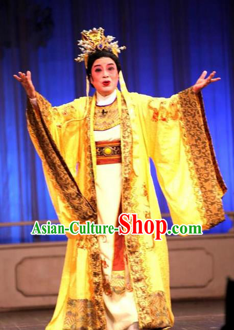 Chinese Yue Opera Emperor Apparels Zhen Huan Shaoxing Opera Costumes Royal Monarch Garment Ceremonial Robe and Headwear