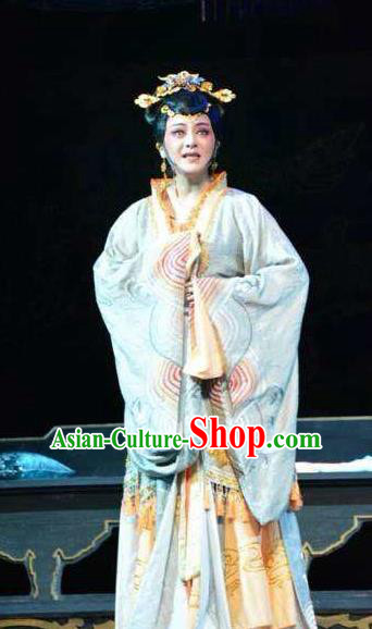 Chinese Shaoxing Opera Diva Court Lady Costumes Yue Opera Hua Tan Zhen Huan Apparels Imperial Consort Garment Dress and Headpieces