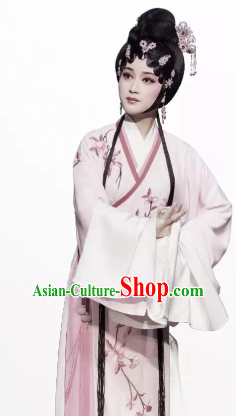 Chinese Shaoxing Opera Phoenix Tears Actress Hu Xiuying Apparels Yue Opera Hua Tan Costumes Young Lady Pink Dress Garment and Headpieces