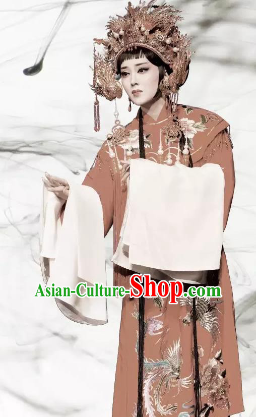 Chinese Shaoxing Opera Bride Wedding Garment Phoenix Tears Apparels Yue Opera Hua Tan Actress Costumes Young Lady Red Dress and Phoenix Coronet