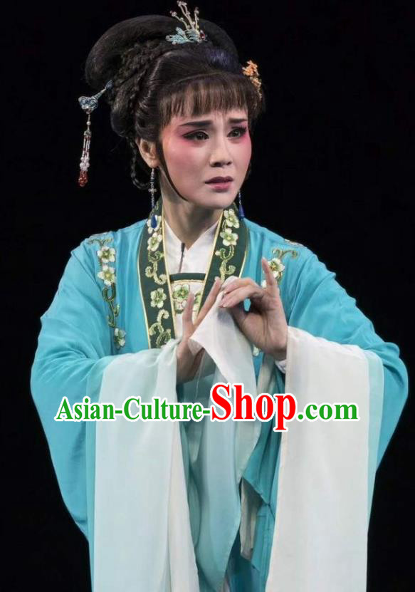 Chinese Shaoxing Opera Actress Garment Shuang Yu Chan Yue Opera Female Role Costumes Middle Female Female Cao Fang Er Dress Apparels and Headpiece