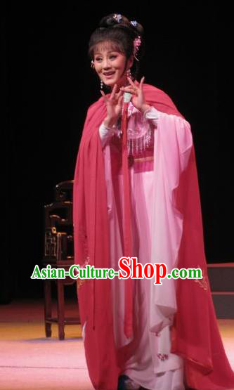 Chinese Shaoxing Opera Young Female Hua Tan Garment Shuang Yu Chan Cao Fang Er Yue Opera Costumes Actress Pink Dress Apparels and Headdress