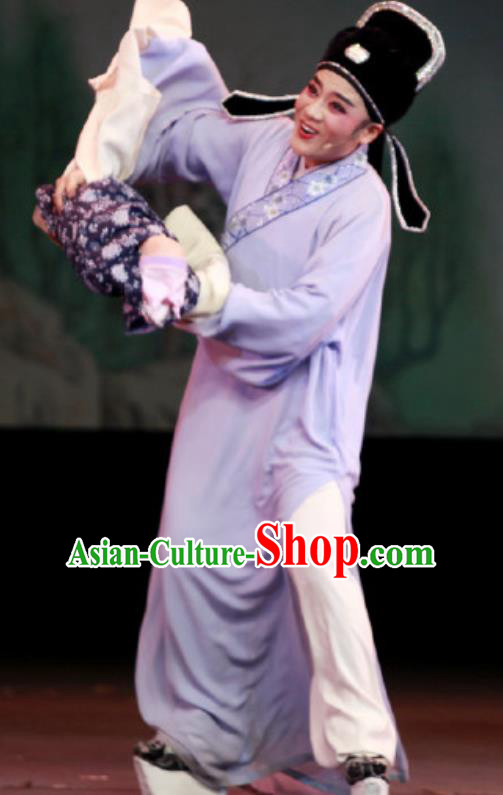 Chinese Yue Opera Scholar Apparels The Wrong Red Silk Shaoxing Opera Xiaosheng Costumes Garment Young Male Robe and Hat