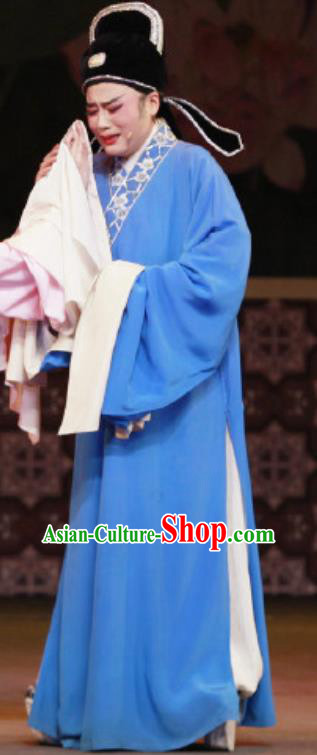 Chinese Yue Opera Childe Apparels The Wrong Red Silk Shaoxing Opera Xiaosheng Costumes Garment Young Male Scholar Robe and Hat