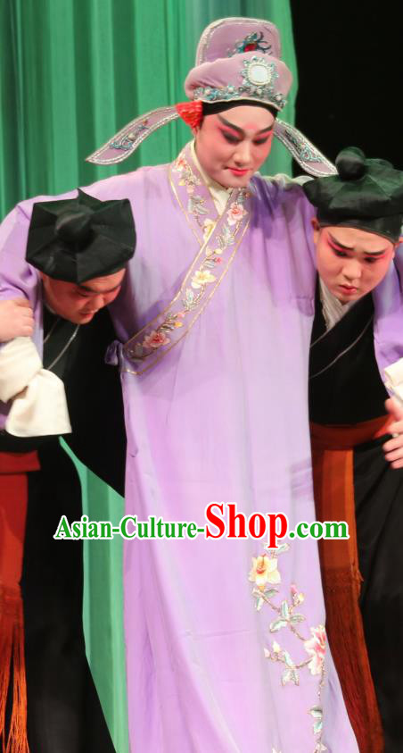 Chinese Yue Opera Sheng Role Costumes Purple Embroidered Robe and Headwear Shaoxing Opera Apparels A Tragic Marriage Scholar zhang Qingyun Garment