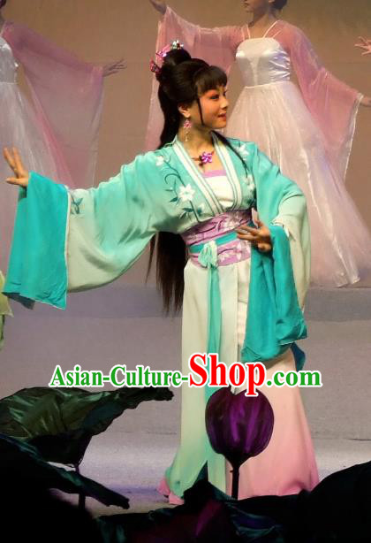 Chinese Shaoxing Opera Hua Tan Lin Wuchen Blue Dress Garment The Legend of Pearl Zhen Zhu Chuan Qi Yue Opera Costumes Young Male Apparels and Hair Jewelry