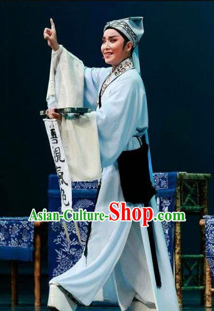 Chinese Yue Opera Niche Xiao Sheng Costumes and Headwear Shaoxing Opera Yan Zhi Apparels Young Male Scholar E Qiusun Robe Garment