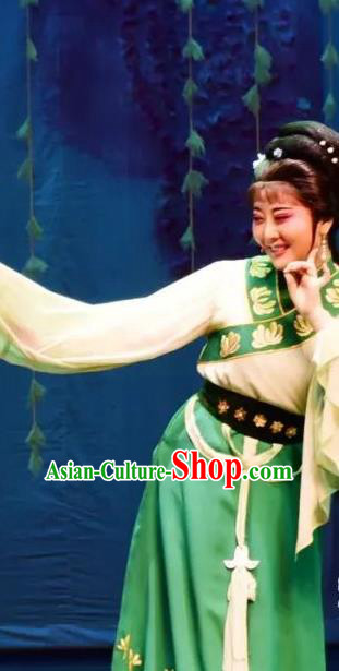 Chinese Shaoxing Opera Widow Wang Chunlan Dress Garment Yan Zhi Yue Opera Costumes Civilian Madam Apparels and Hair Accessories