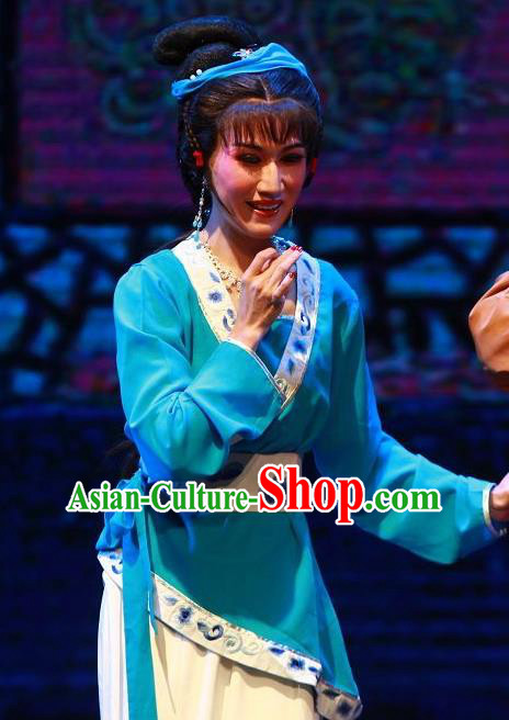 Chinese Shaoxing Opera Civilian Lady The Wrong Red Silk Costumes Yue Opera Countrywoman Garment Young Female Apparels and Headdress