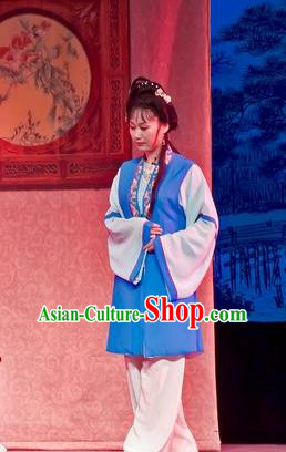 Chinese Shaoxing Opera Xiao Dan Maidservant Apparels Flirting Scholar Costumes Yue Opera Servant Girl Dress Garment and Hair Ornament