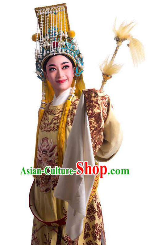 Chinese Yue Opera Meng Lijun Emperor Costumes Garment Shaoxing Opera Lord Chengzong Apparels Ceremonial Robe and Royal Crown