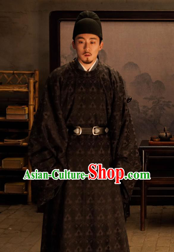 Chinese Ancient Official Historical Costumes Drama Serenade of Peaceful Joy Song Dynasty Male Hanfu Clothing and Hat Complete Set