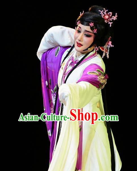 Chinese Shaoxing Opera Hua Tan Dress Garment Dong Xiaowan And Mao Bijiang Yue Opera Costumes Young Female Geisha Apparels and Hair Jewelry