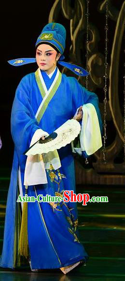 Chinese Yue Opera Gifted Youth Costumes and Hat Shaoxing Opera Dong Xiaowan And Mao Bijiang Apparels Scholar Xiao Sheng Embroidered Robe Garment