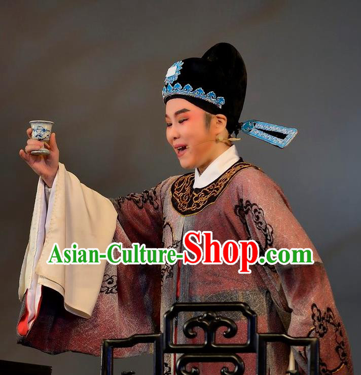 Chinese Yue Opera Official Lu You And Tang Wan Costumes and Hat Shaoxing Opera Niche Apparels Young Male Scholar Xiao Sheng Garment