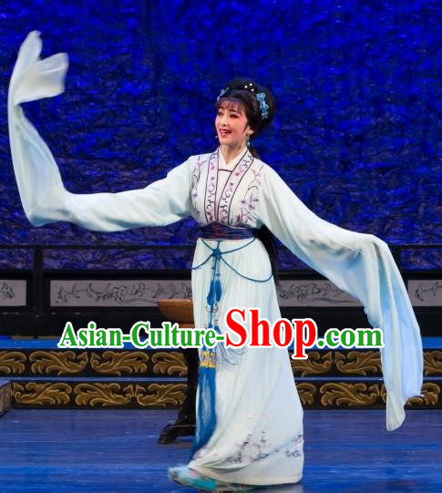 Chinese Shaoxing Opera Diva Hua Tan Dress Yue Opera Wu Nv Bai Shou Costumes Youngest Daughter Garment Yang Sanchun Apparels and Headpieces