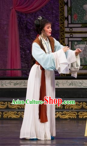 Chinese Shaoxing Opera Servant Female Dress Yue Opera Wu Nv Bai Shou Xiao Dan Garment Cui Yun Costumes Apparels and Hair Ornaments