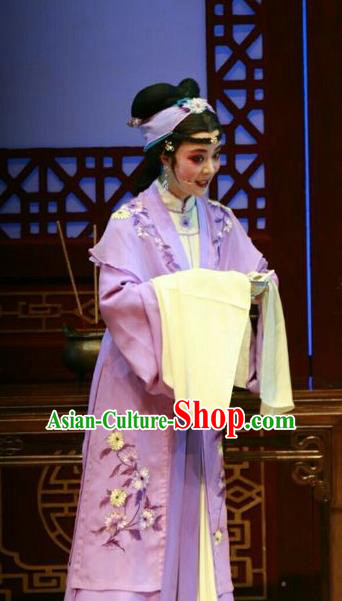 Chinese Shaoxing Opera Hua Tan Dress and Headdress Yue Opera Shuang Jiao Jie Qin Young Female Garment Costumes Actress Apparels