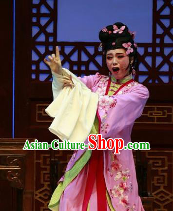 Chinese Shaoxing Opera Hua Tan Diva Pink Dress and Headpieces Yue Opera Shuang Jiao Jie Qin Costumes Actress Noble Lady Cang Qiugu Apparels Garment