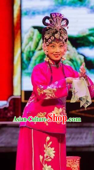 Chinese Shaoxing Opera Xiao Dan Apparels and Headwear Yue Opera Tell On Sargam Slave Girl Garment Costumes Maidservant Rosy Dress