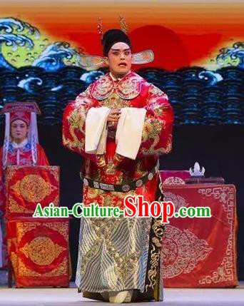 Chinese Yue Opera Official Tell On Sargam Dai Da Costumes and Headwear Shaoxing Opera Garment Scholar Clothing Apparels Red Python Embroidered Robe