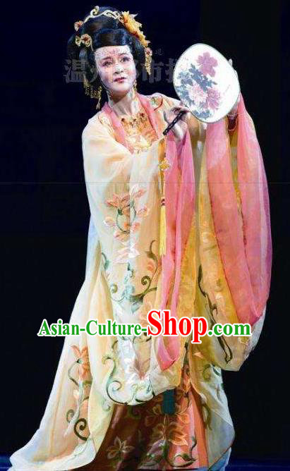 Chinese Shaoxing Opera Hua Tan Costumes and Headpieces Yue Opera Farewell Song of Da Tang Apparels Garment Princess Taiping Dress