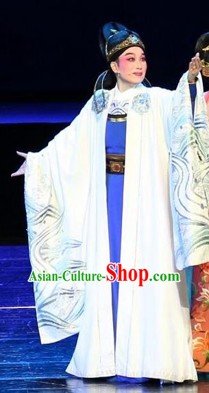 Chinese Yue Opera Childe Farewell Song of Da Tang Costumes and Hat Shaoxing Opera Xiaosheng Clothing Young Male Xue Shao Apparels Scholar Garment