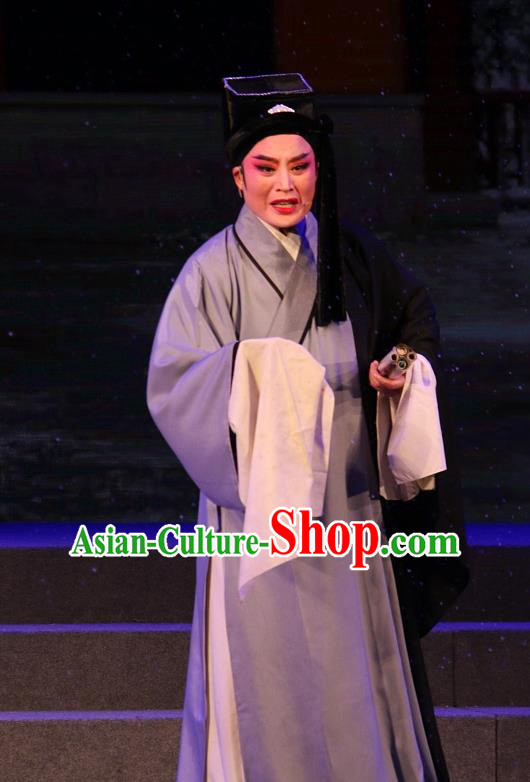 The Ungrateful Lover Qing Tan Chinese Yue Opera Poor Scholar Costumes Shaoxing Opera Garment Clothing Young Male Wang Kui Apparels and Hat
