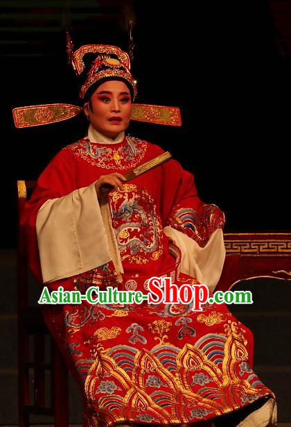 Chinese Yue Opera Scholar The Ungrateful Lover Qing Tan Garment Costumes and Headwear Shaoxing Opera Xiaosheng Apparels Clothing Red Embroidered Robe