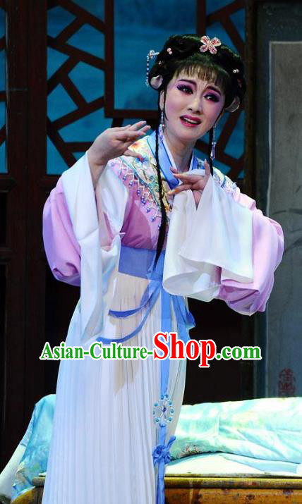 Chinese Shaoxing Opera Courtesan Jiao Guiying Costumes and Hair Accessories Yue Opera The Ungrateful Lover Qing Tan Dress Actress Young Lady Garment Apparels