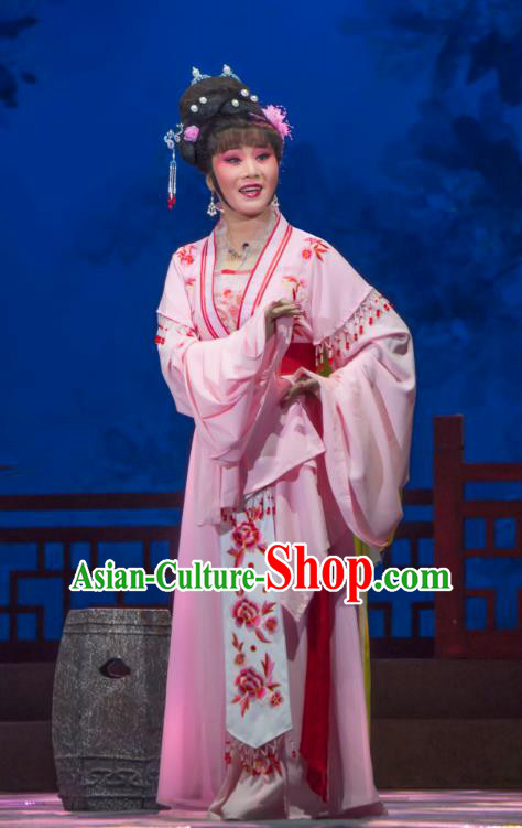 Chinese Shaoxing Opera Diva Hua Tan Garment Yue Opera Lu You And Tang Wan Costumes Apparels Noble Lady Pink Dress and Headpieces
