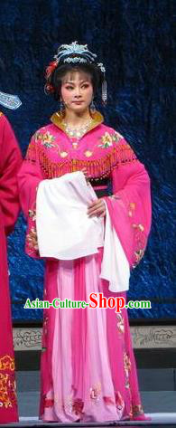 Chinese Shaoxing Opera Rich Female Dress Apparels Yue Opera Wu Nv Bai Shou Hua Tan Costumes Daughter Shuang Tao Garment and Headpieces