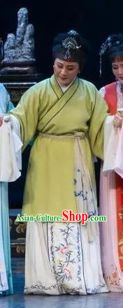 Chinese Shaoxing Opera Old Female Green Dress Apparels Yue Opera Wu Nv Bai Shou Lao Dan Costumes Elderly Female Garment and Headpiece