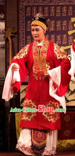 Chinese Shaoxing Opera Countess Red Dress Apparels Yue Opera Wu Nv Bai Shou Elderly Female Costumes Vieille Dame Garment and Headdress